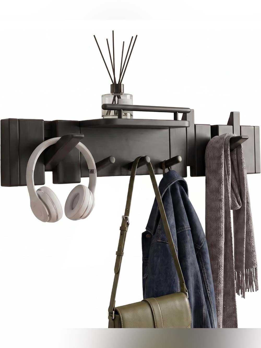 Wall-Mount Coat Rack with Shelf in Black
